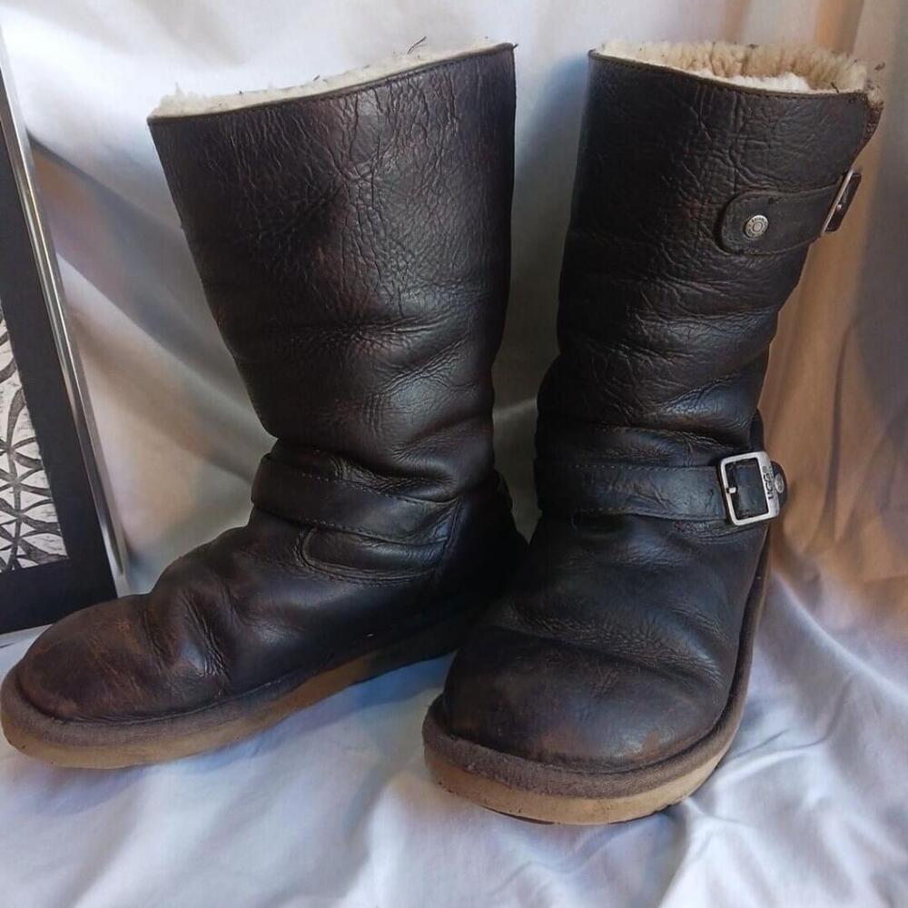 UGG Kensington Brown Leather Shearling Boots Size 7